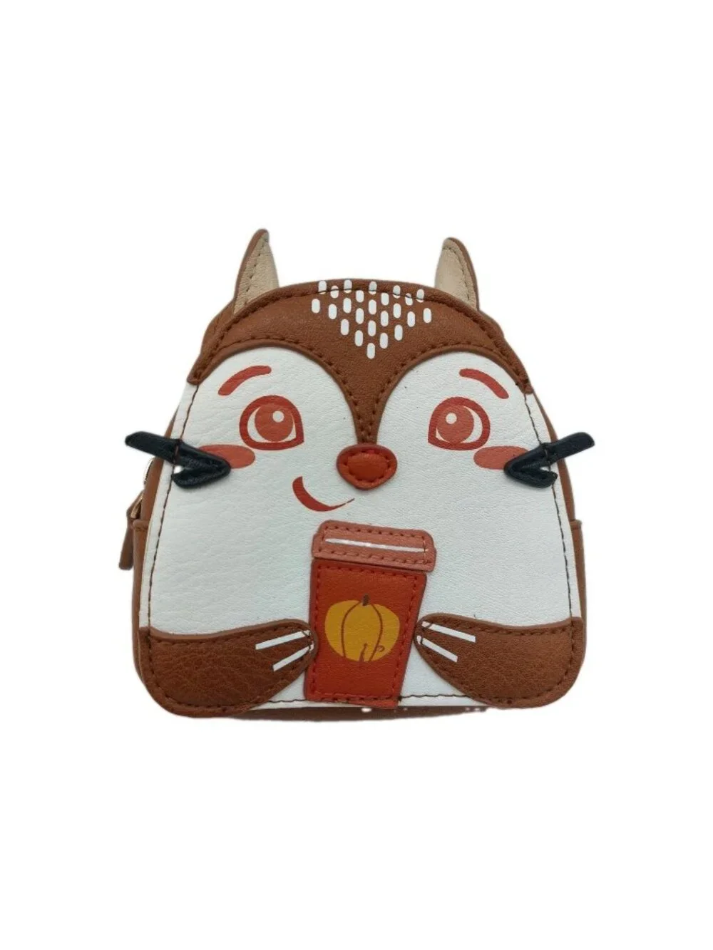 Lauren Conrad Squirrel Coin Pouch Purse Holding Pumpkin Drink Faux Leather